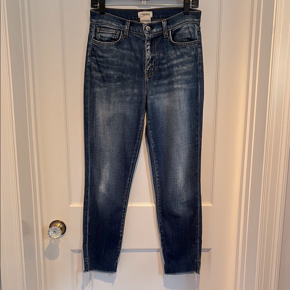 L’Agence Nicoline slim high rise jeans in Diamond wash w/ distressing & raw hems